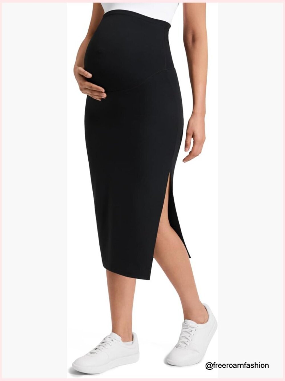 Maternity Side Split Midi Skirt Butterluxe Stretchy Soft Pencil